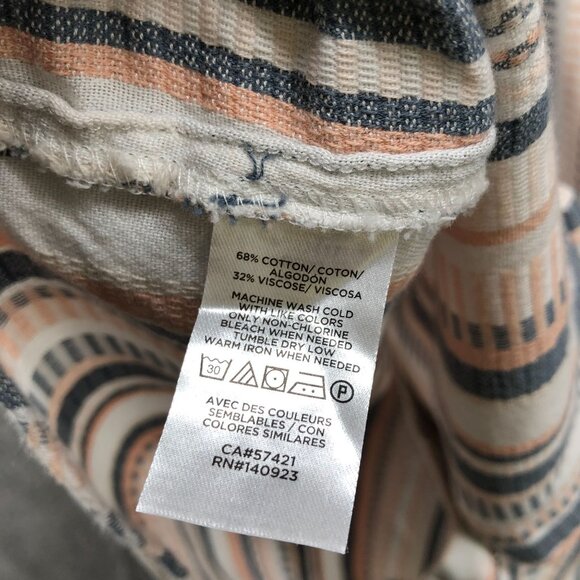 Loft Woven Button Down Shirt Womens XL Striped Multicolor Roll Tab Coastal - Picture 8 of 10